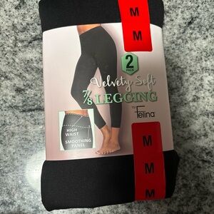 2-pack Felina Leggings Adult Womens Black Velvety Soft 7/8 Leggings NEW size M